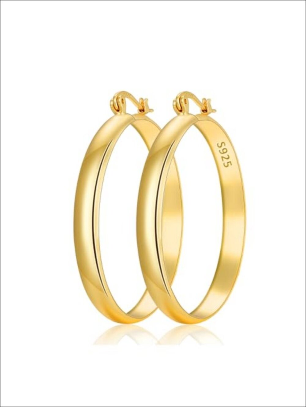 5mm Wide Hoop Earrings 14K Gold Plated 925 Sterling Silver Hypoallergenic